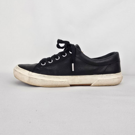 Ralph Lauren Black Leather Lace Up Sneakers Size 7