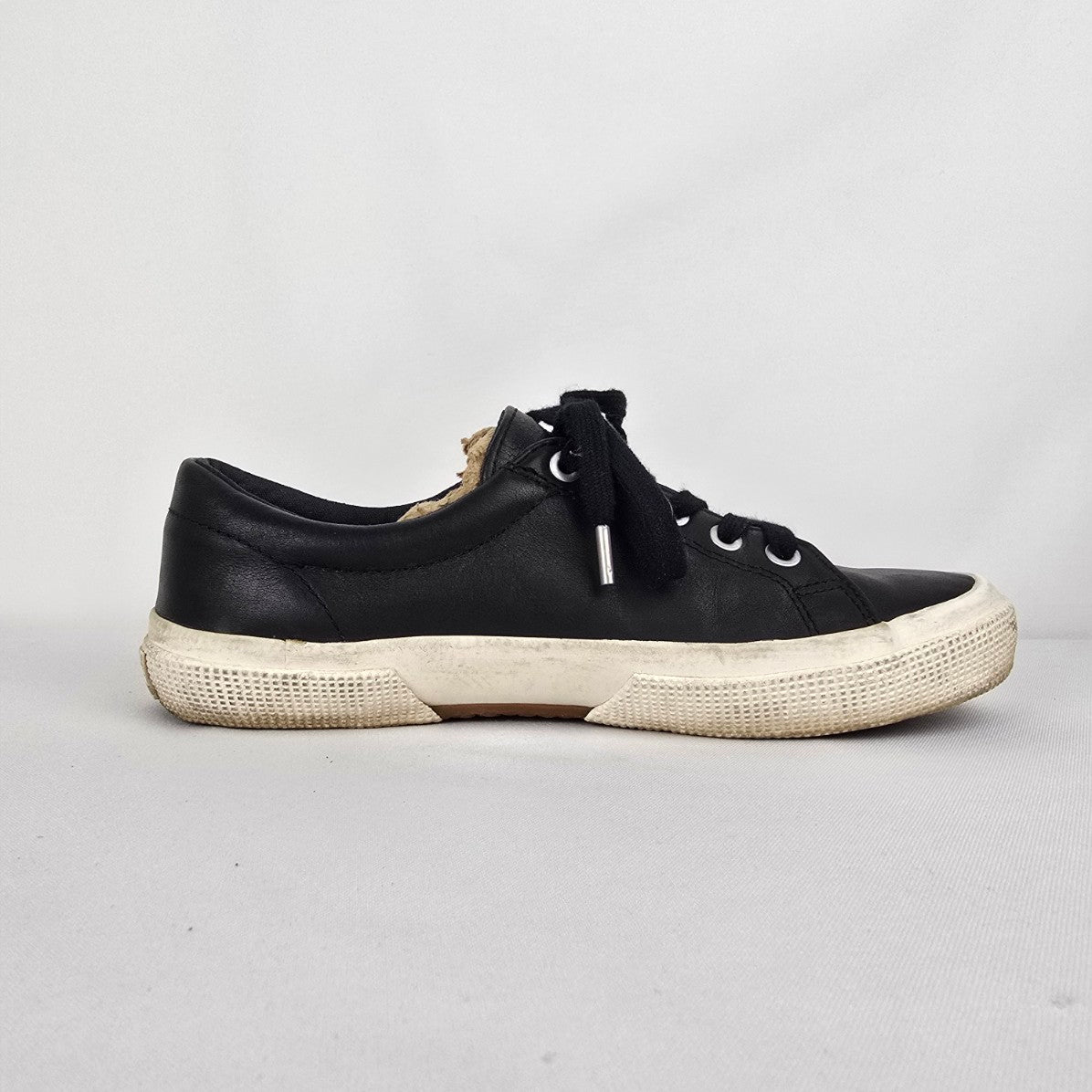 Ralph Lauren Black Leather Lace Up Sneakers Size 7