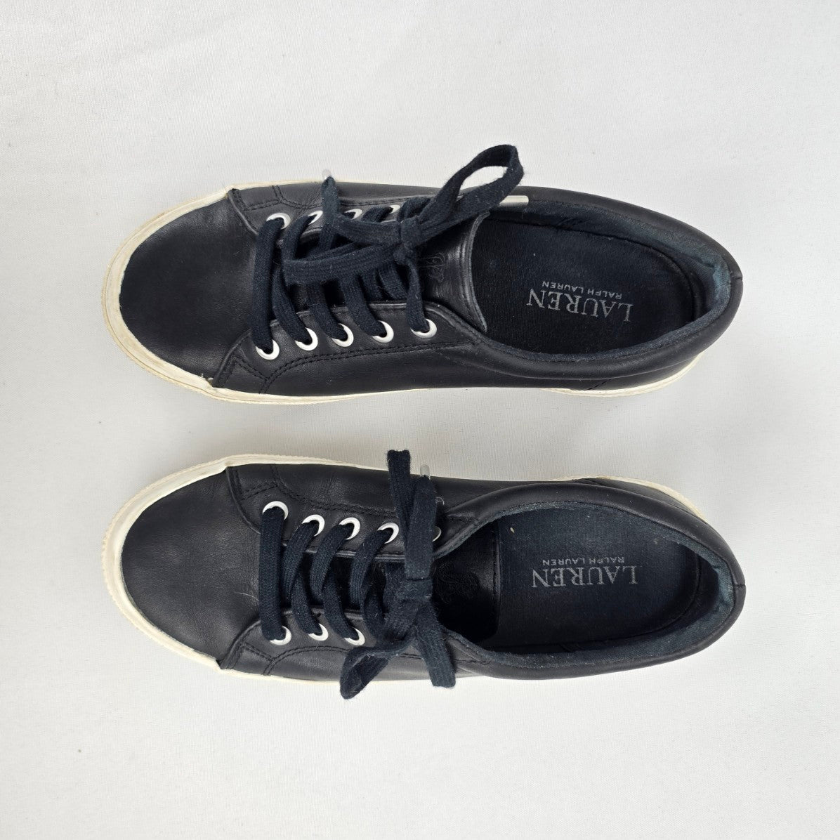 Ralph Lauren Black Leather Lace Up Sneakers Size 7