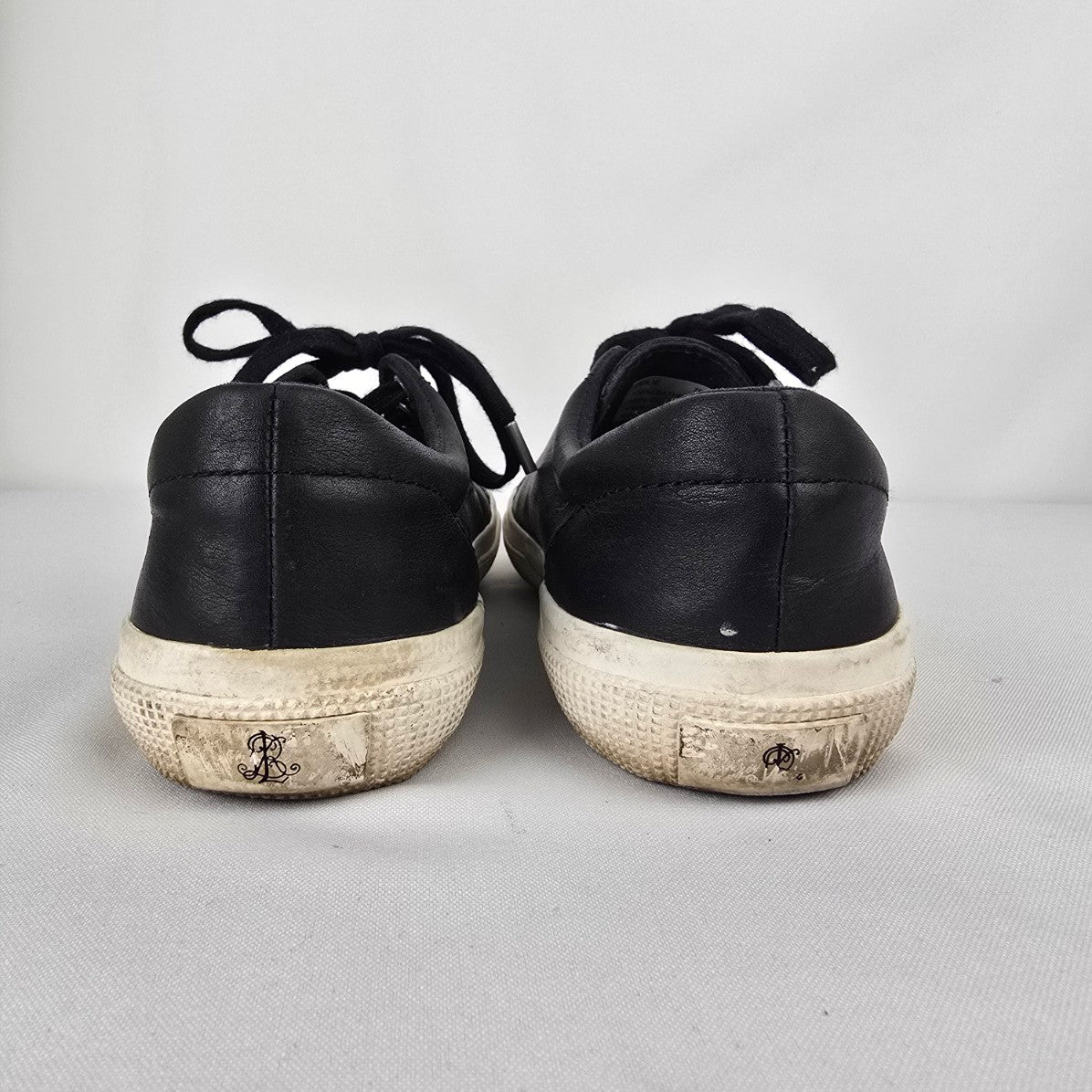 Ralph Lauren Black Leather Lace Up Sneakers Size 7