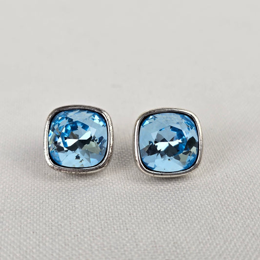 Dyrberg Kern Blue Faceted Stone Square Stud Earrings