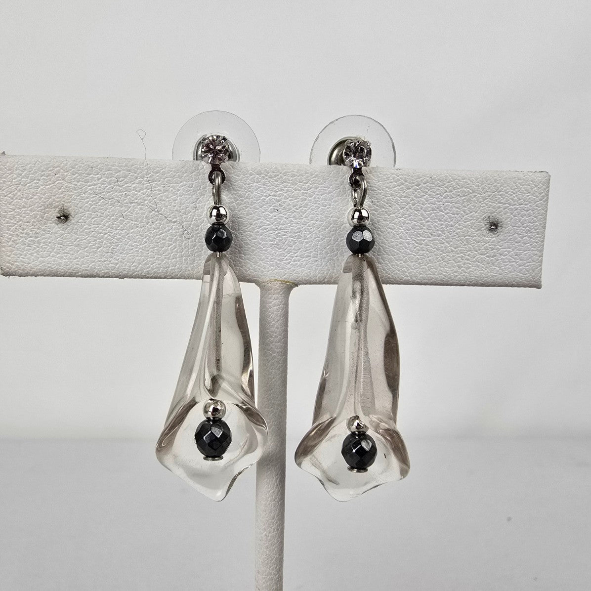 Silver Glass Drop Tulip Earrings