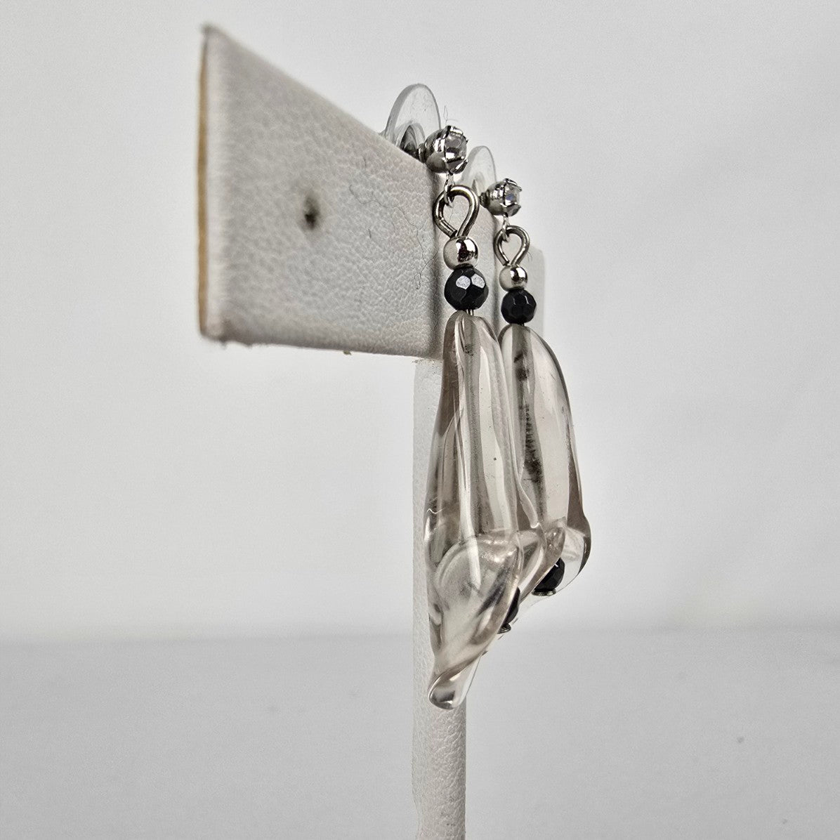 Silver Glass Drop Tulip Earrings