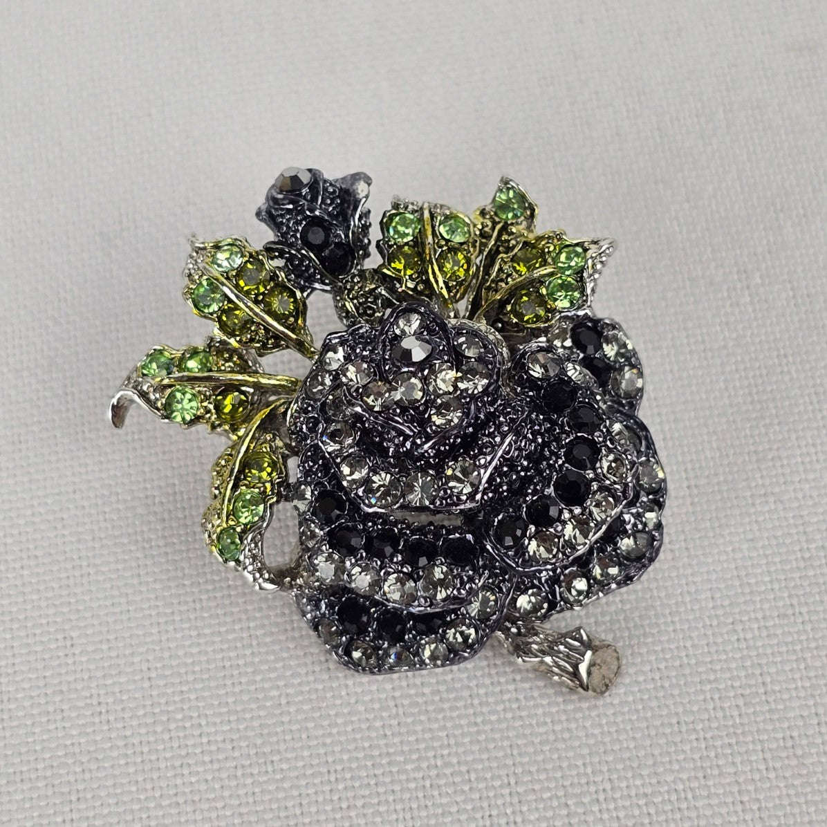 Black Rose Rhinestone Brooch