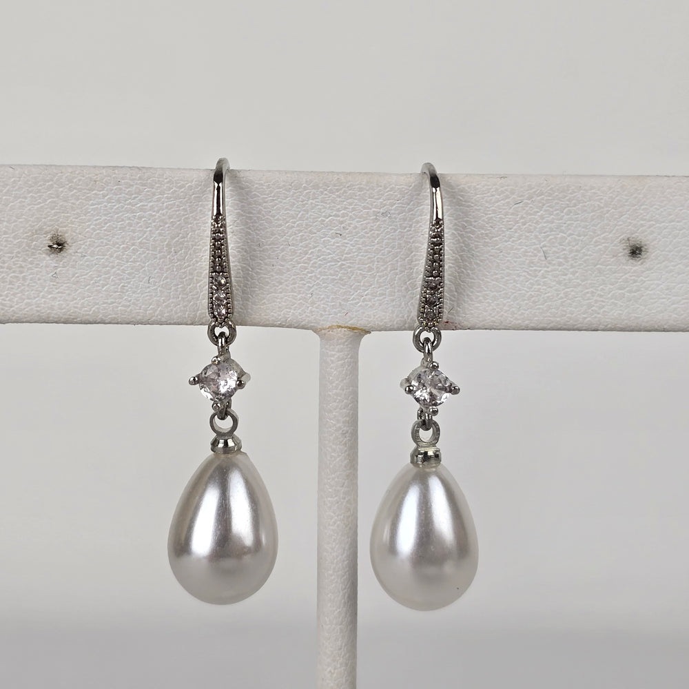 White & Silver Faux Pearl Teardrop Earrings