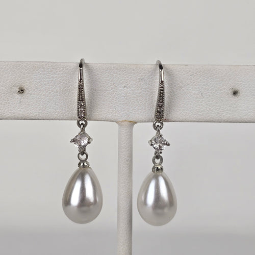 White & Silver Faux Pearl Teardrop Earrings