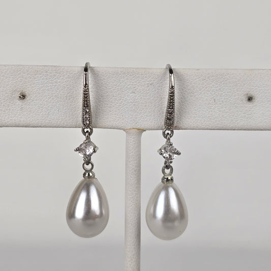 White & Silver Faux Pearl Teardrop Earrings