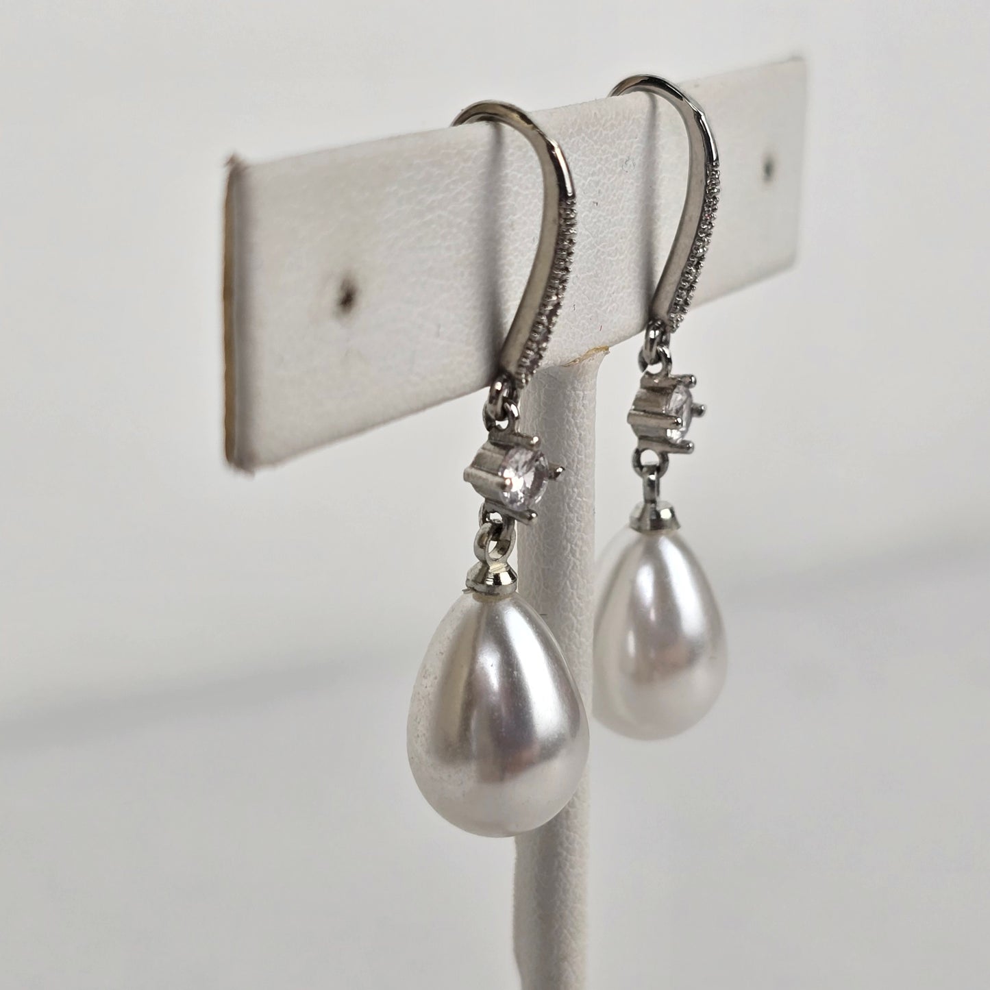 White & Silver Faux Pearl Teardrop Earrings