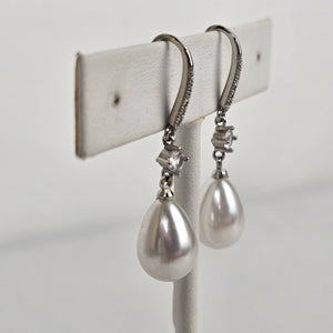 White & Silver Faux Pearl Teardrop Earrings