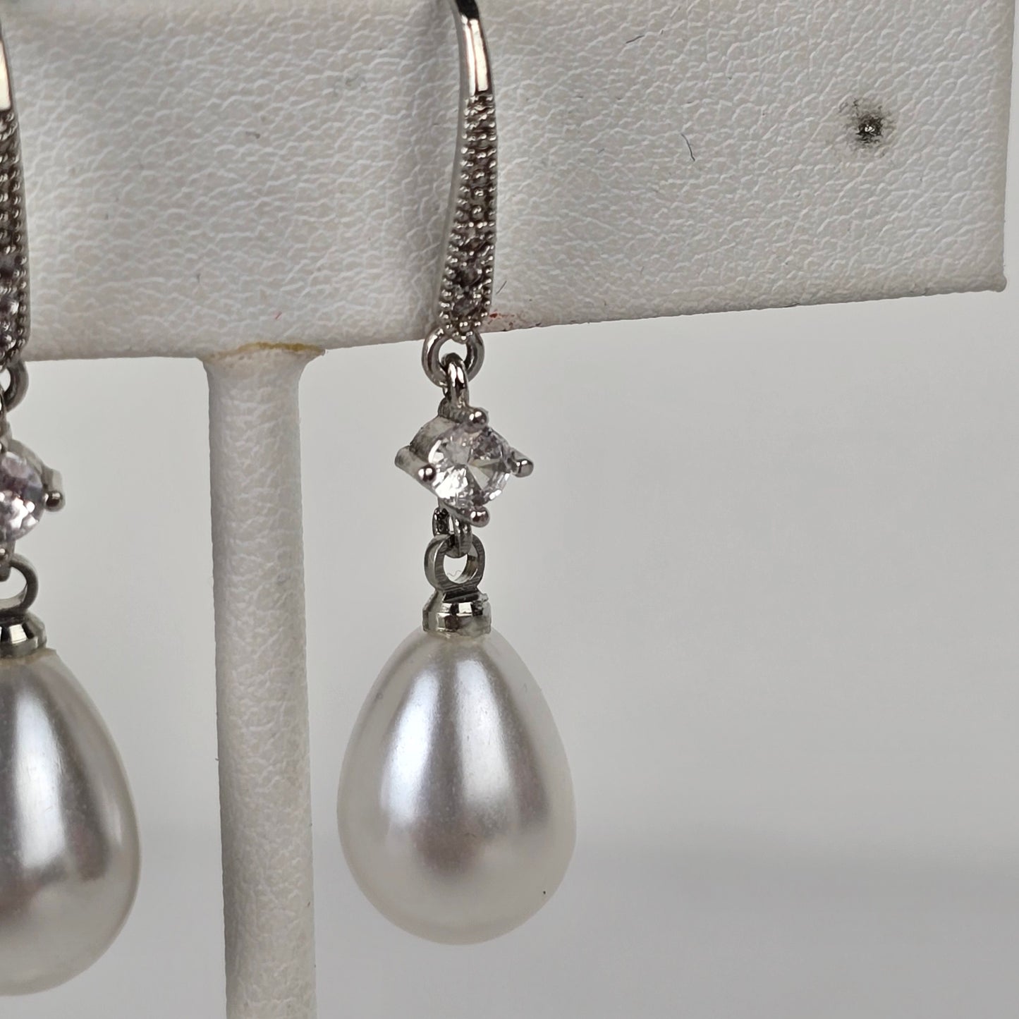 White & Silver Faux Pearl Teardrop Earrings