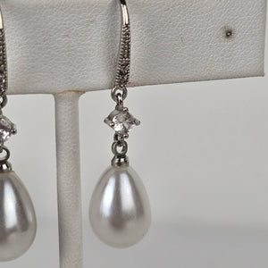 White & Silver Faux Pearl Teardrop Earrings