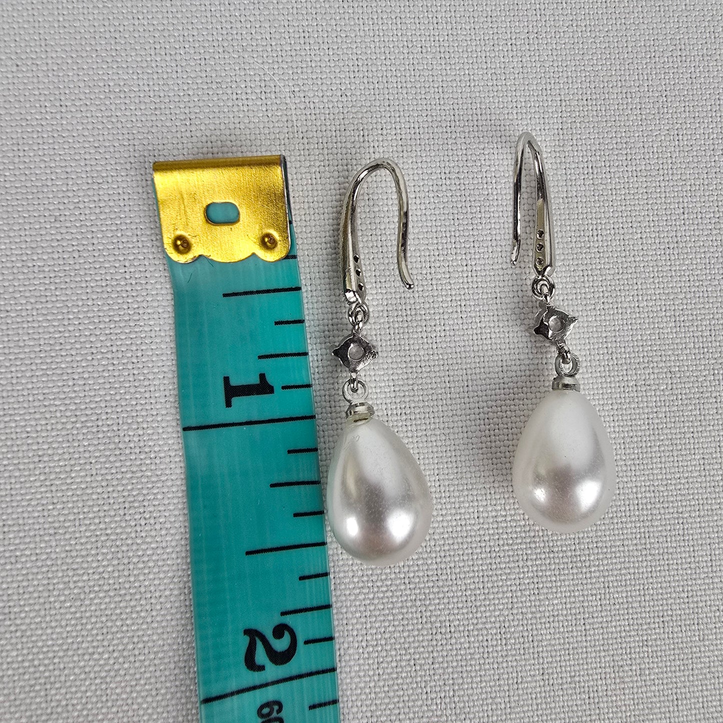 White & Silver Faux Pearl Teardrop Earrings