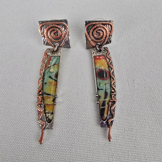 Silver & Copper Drop Earrings