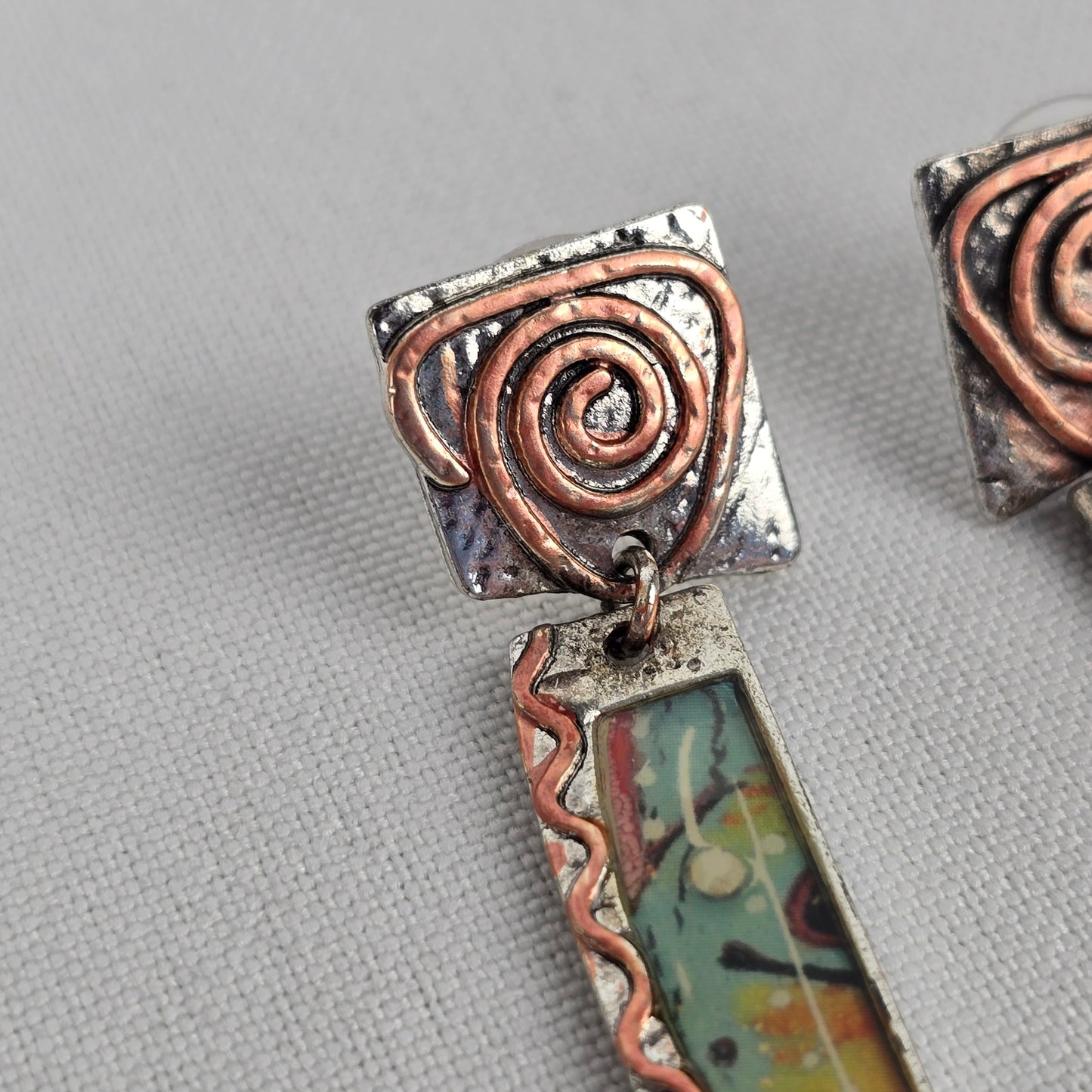 Silver & Copper Drop Earrings