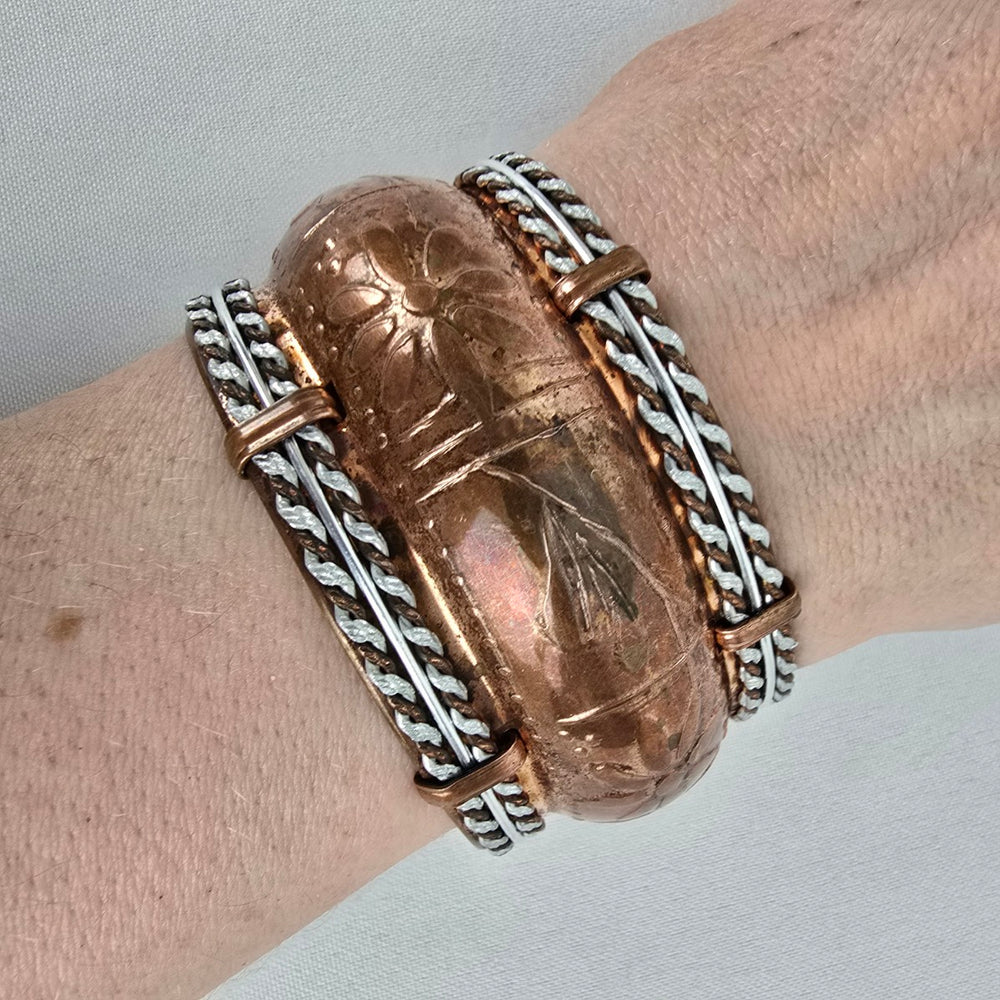 Vintage Copper Embossed Cuff Bracelet