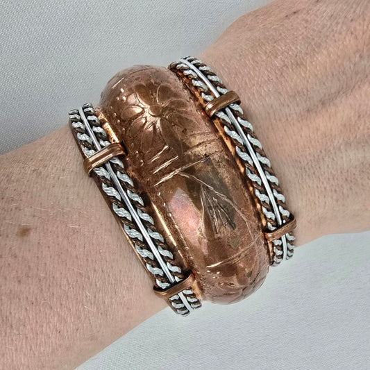 Vintage Copper Embossed Cuff Bracelet