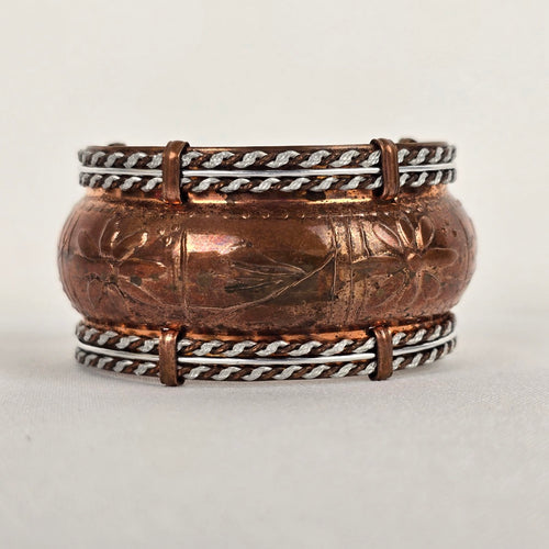 Vintage Copper Embossed Cuff Bracelet