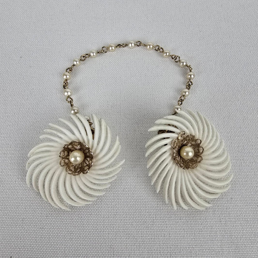 Vintage Cream Feather Faux Pearl Dress Sweater Clips