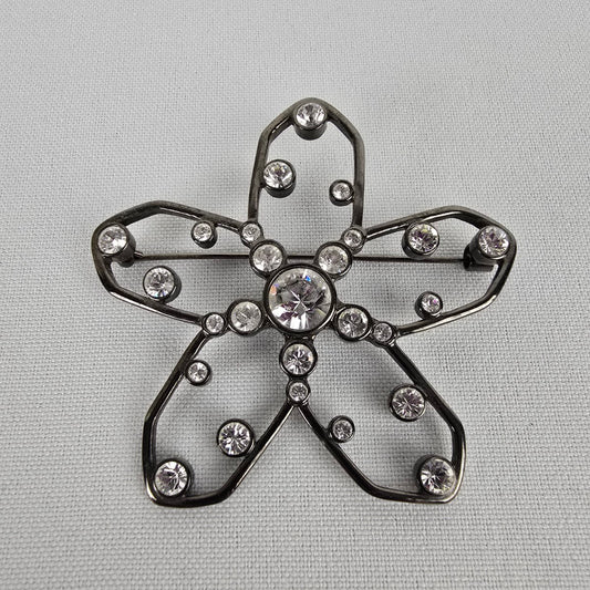 Dyrberg Kern Black Crystal Floral Brooch