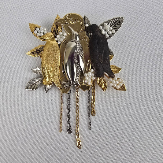 Handmade Penguin Multi Tone Brooch