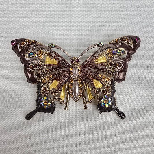 Orange Enamel Rhinestone Butterfly Brooch