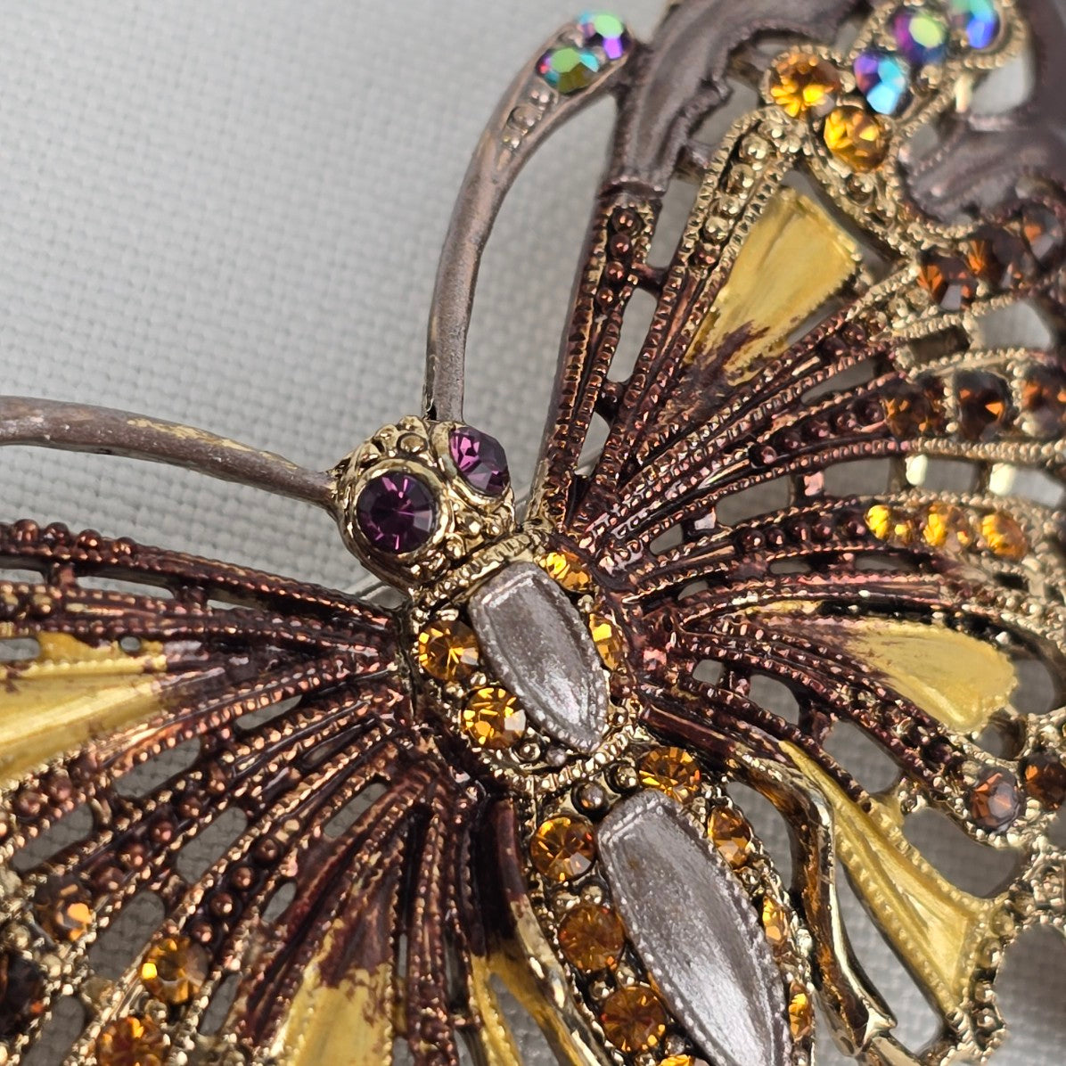 Orange Enamel Rhinestone Butterfly Brooch