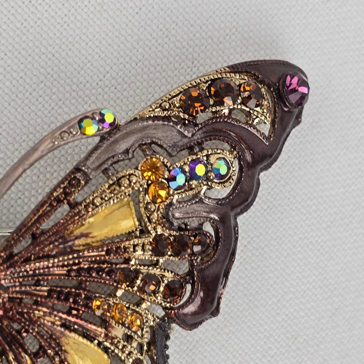 Orange Enamel Rhinestone Butterfly Brooch