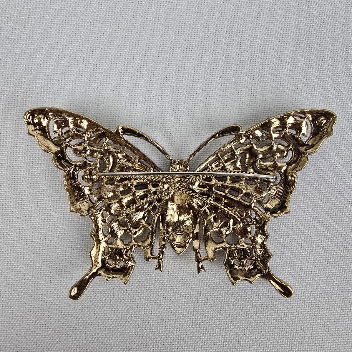 Orange Enamel Rhinestone Butterfly Brooch
