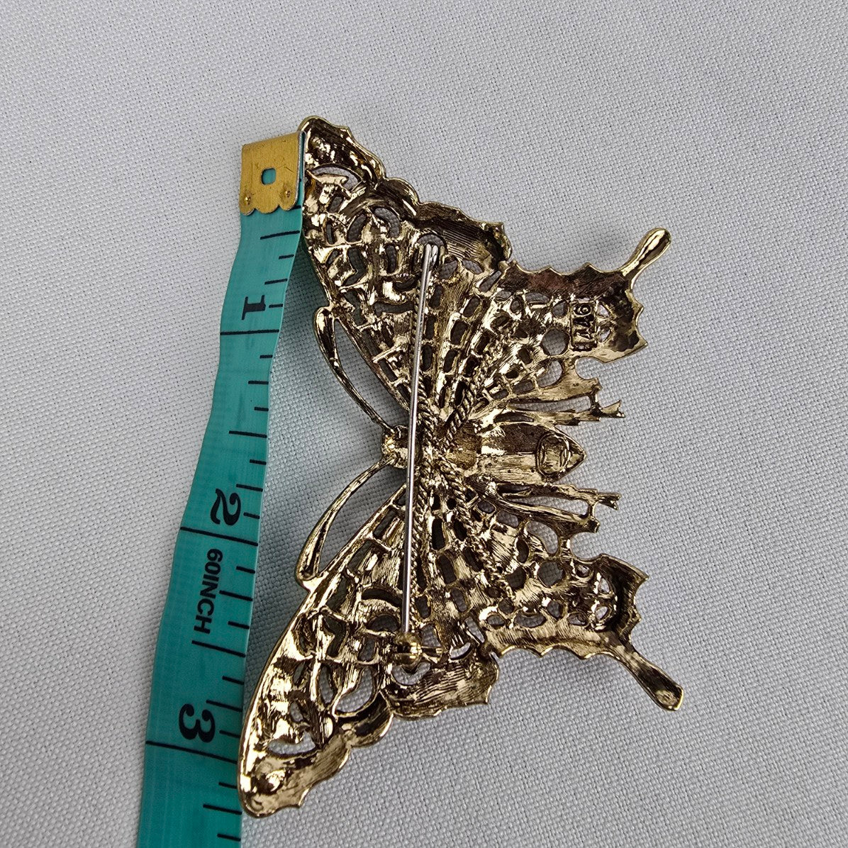 Orange Enamel Rhinestone Butterfly Brooch