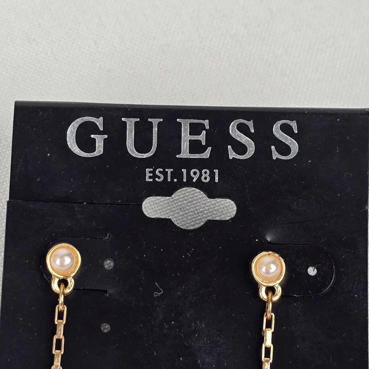 Guess Gold Tobe Faux Pearl Chain Drop Earrings