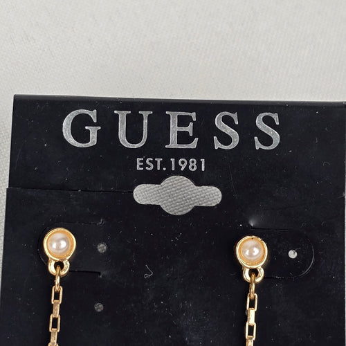 Guess Gold Tobe Faux Pearl Chain Drop Earrings