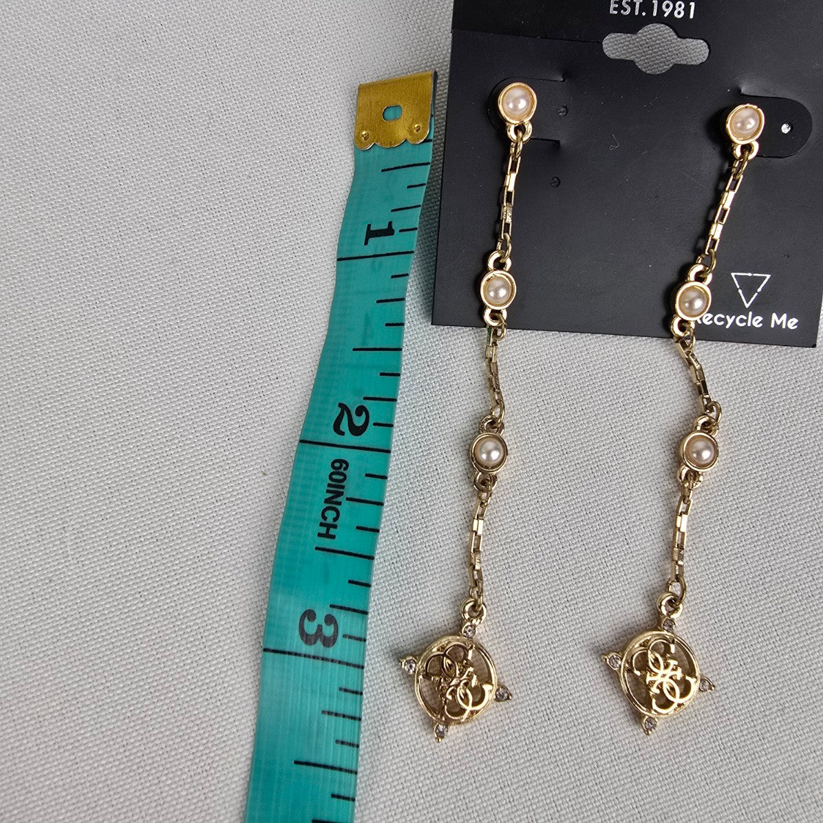 Guess Gold Tobe Faux Pearl Chain Drop Earrings