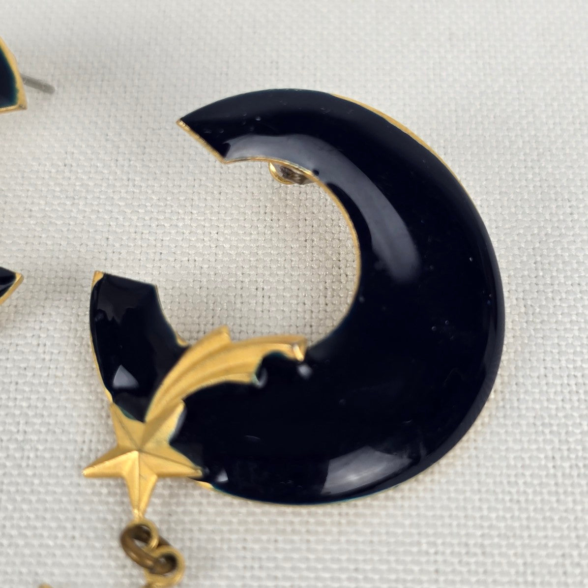Vintage Gold & Navy Moon & Stars Earrings