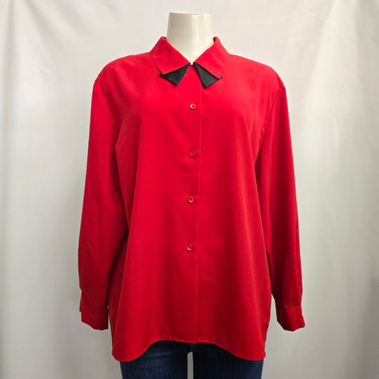 Vintage Match Makers Red Collared Button Up Blouse Size XL