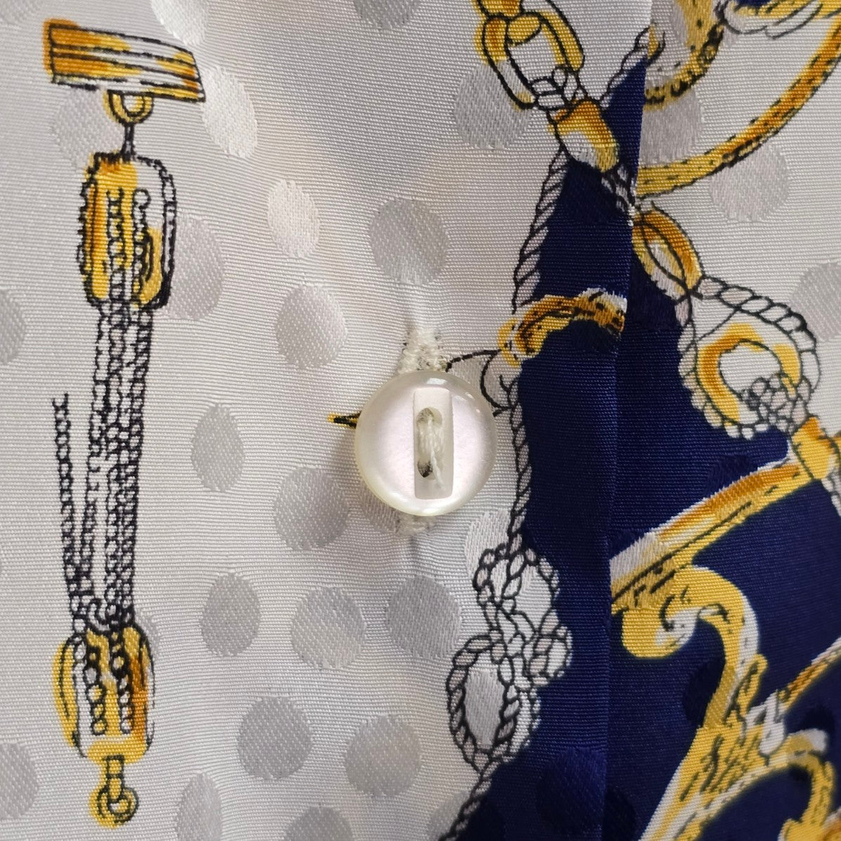 Style Rite Blouse Blue & Gold Nautical Print Button Up Blouse Size XL