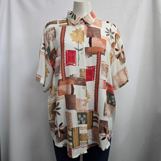 Vintage Jessie Floral Button Up Collared Short Sleeve Blouse Size XL