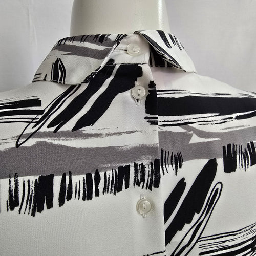 Vintage Maurzia White Stripped Pleated Button Back Blouse Size M/L