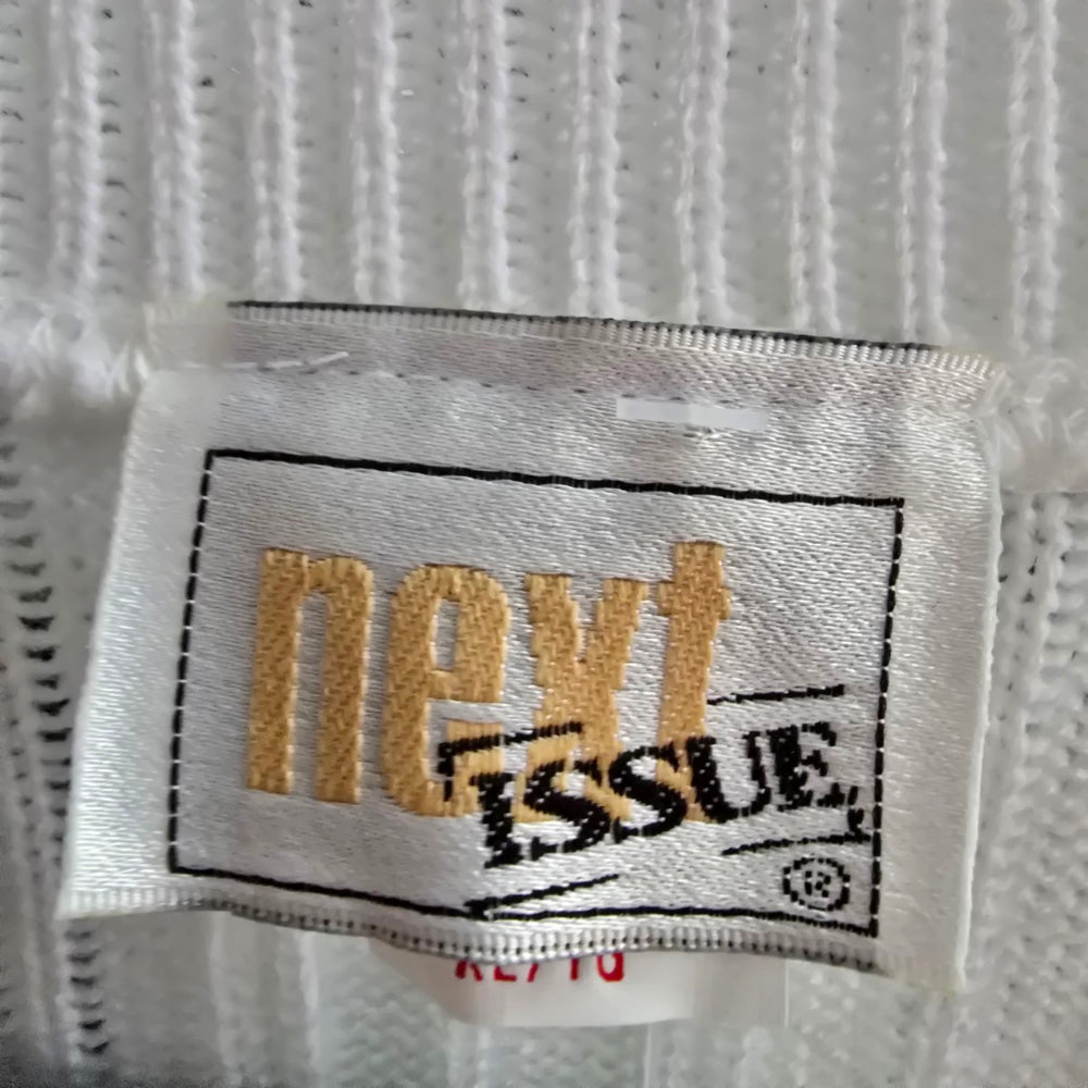 Vintage Next Issue White Knit Ribbed Short Sleeve Sweater Size XL