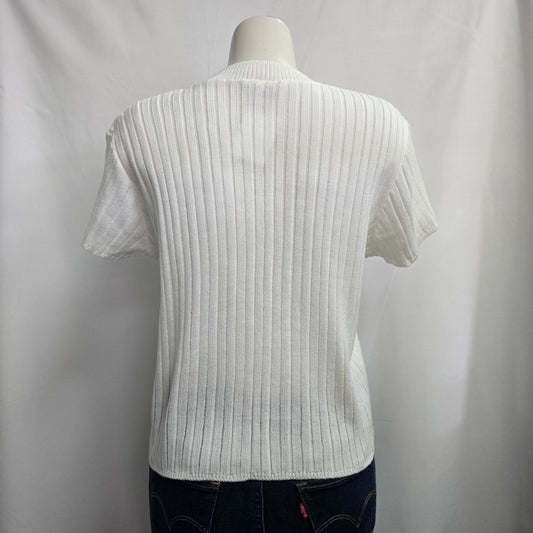 Vintage Next Issue White Knit Ribbed Short Sleeve Sweater Size XL