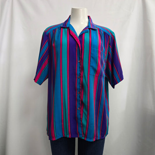 Vintage Blue Striped Button Up Blouse Size L/XL