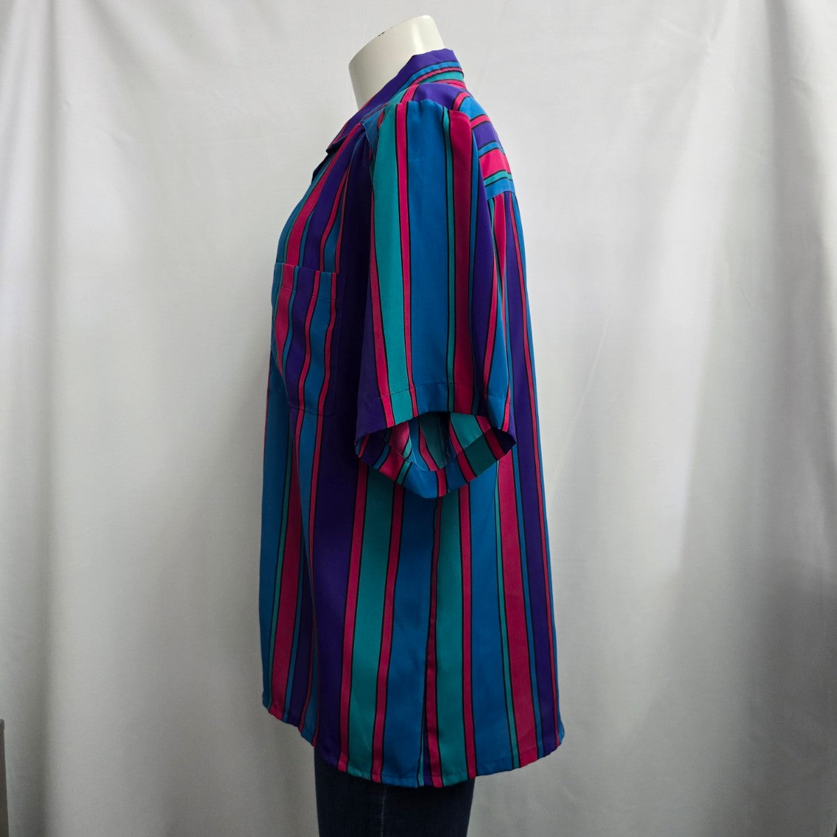 Vintage Blue Striped Button Up Blouse Size L/XL