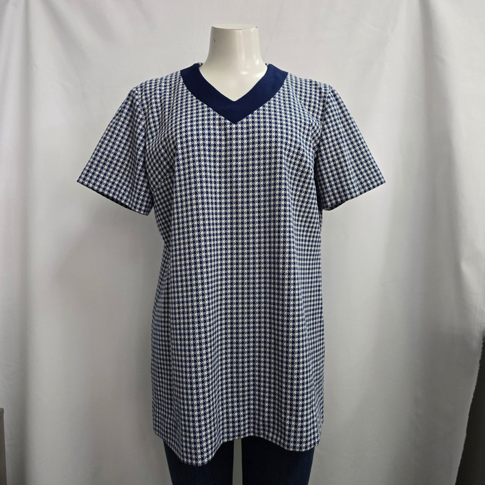 Vintage Blue Check Short Sleeve Top Size L/XL
