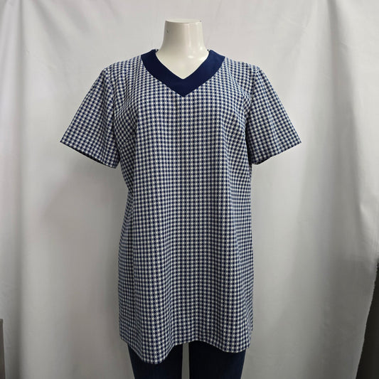 Vintage Blue Check Short Sleeve Top Size L/XL
