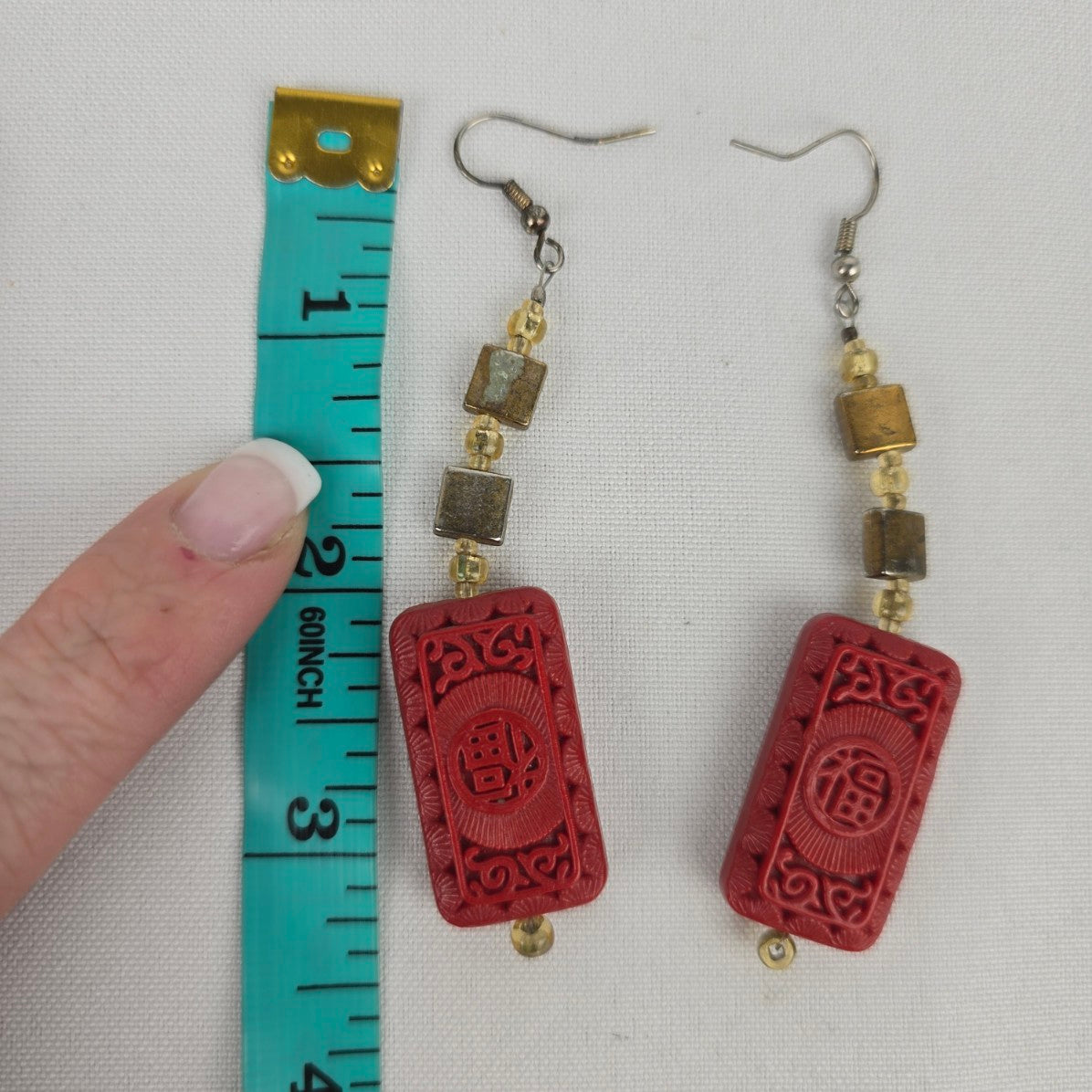 Vintage Cinnabar Inspired Drop Earrings