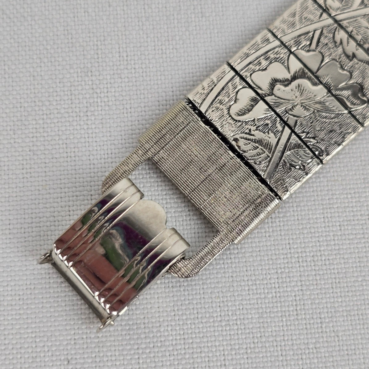 Vintage Silver Floral Etched Link Bracelet
