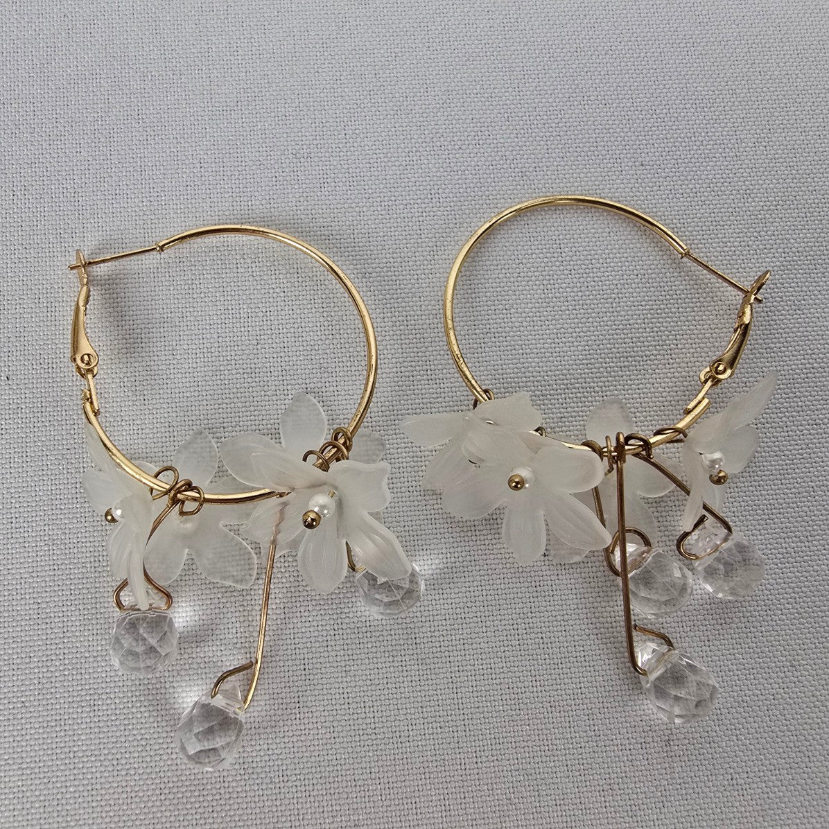 Gold Tone Floral Hoop Earrings