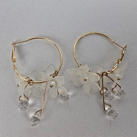 Gold Tone Floral Hoop Earrings