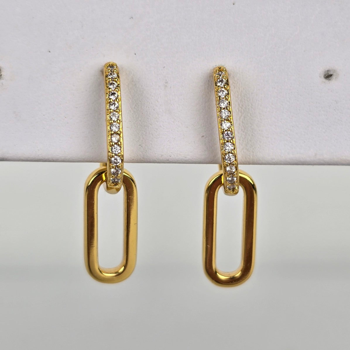 Yellow Gold Tone Crystal Paper Clip Earrings