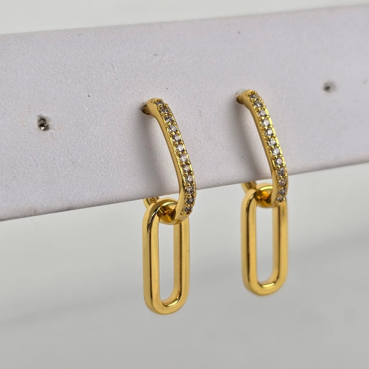 Yellow Gold Tone Crystal Paper Clip Earrings