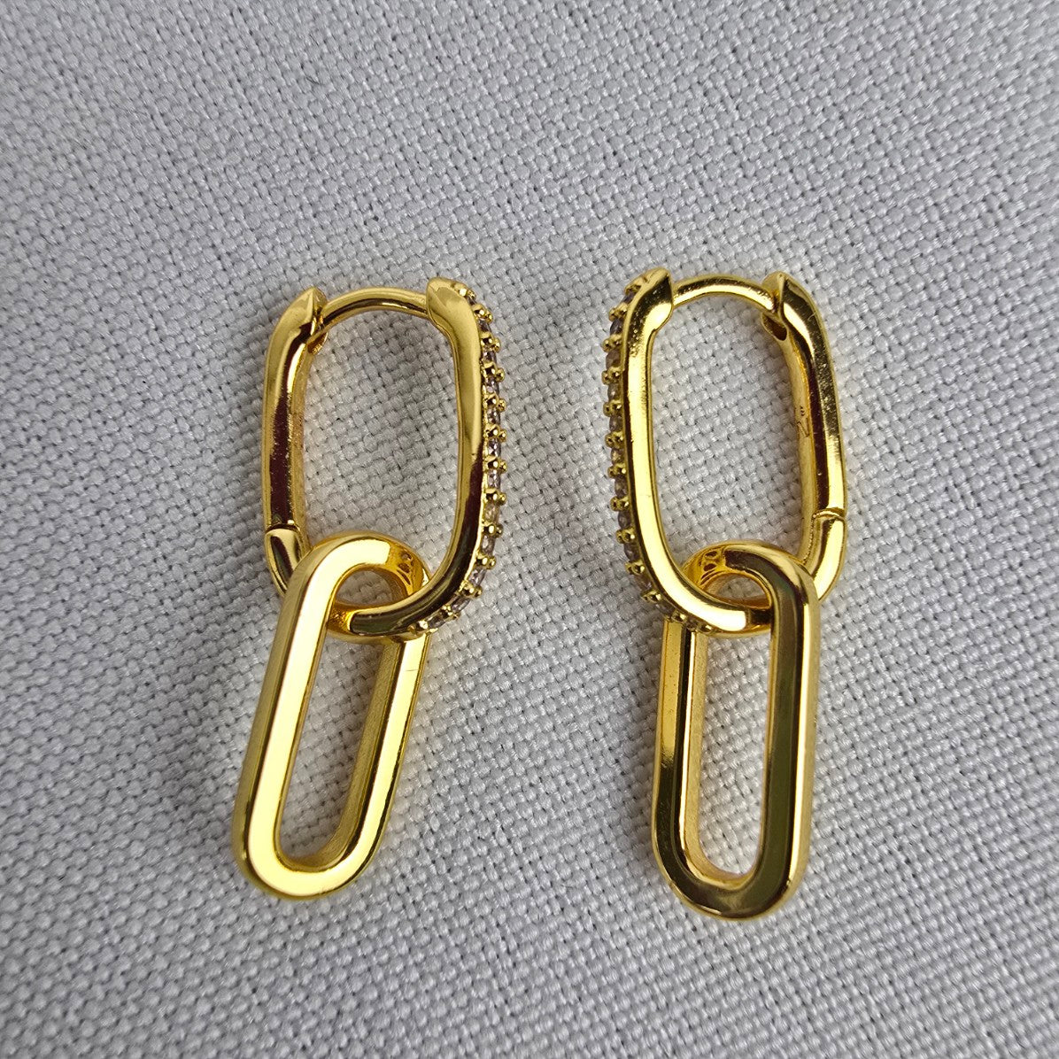 Yellow Gold Tone Crystal Paper Clip Earrings